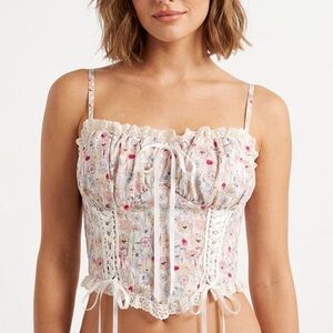 Vintage style Corset Floral Lace-Up Crop Top